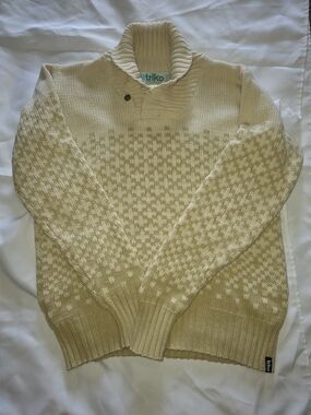 Cream Patterned Shawl-Collar Men's Sweater Size XL